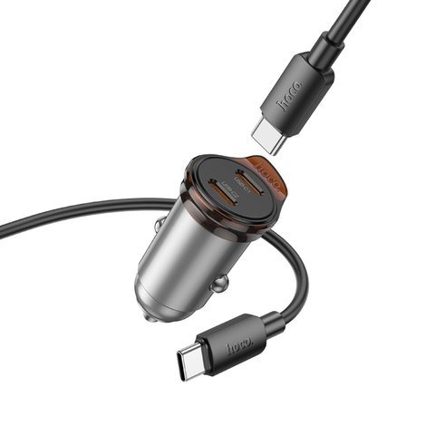Автомобильное зарядное устройство Hoco NZ16B, черное, Power Delivery (PD), c кабелем USB тип-C к USB тип-C, 45 Вт, 2 порта, 12-24 B, #6942007644792 Превью 1