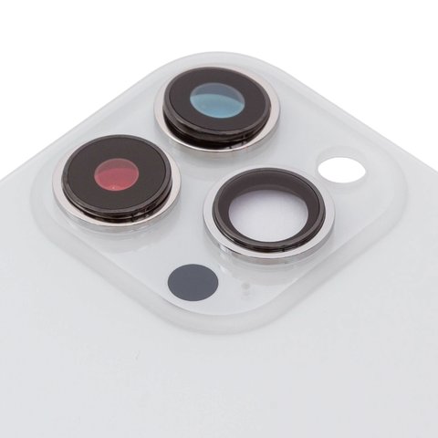 Housing Back Cover compatible with iPhone 13 Pro Max, (white, silver, with camera lens, Silver, small hole) Preview 1