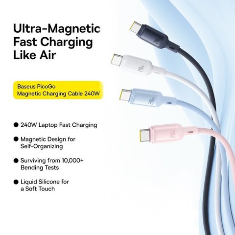 USB Cable Baseus PicoGo, (2xUSB type-C, 100 cm, 240 W, pink, silicone, magnetic) #P10376800411-00 Preview 3