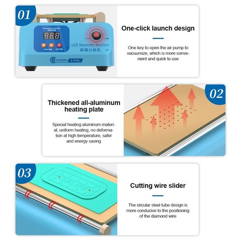 LCD Touch Screen Glass Separator Sunshine S-918L, (used for screens up to 8.5", with vacuum pump) Preview 2