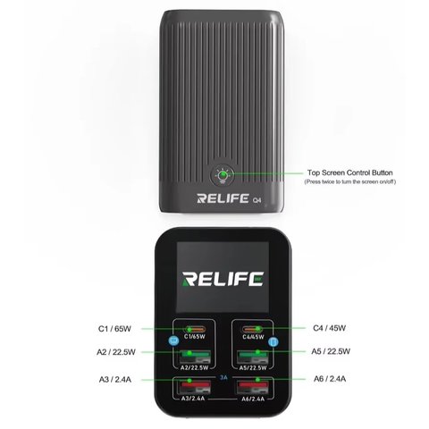 Adaptador de red RELIFE Q4, 72 W, Quick Charge, Power Delivery (PD), 6 puertos Vista previa  2