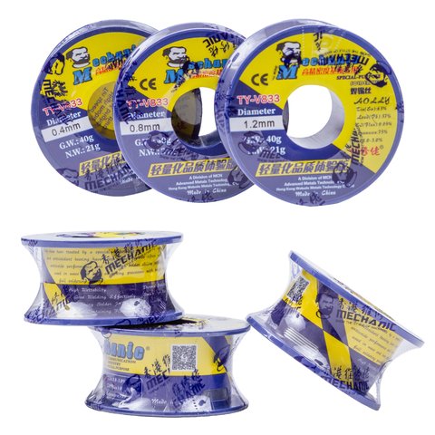 Припій Mechanic TY-V833, Sn 63% , Pb 37%, флюс 1-3%, 0,8 мм, 40 г Прев'ю 1