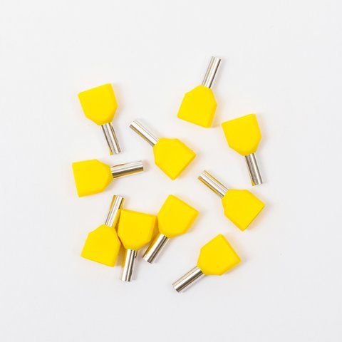 Наконечник TE2508, для 2х проводів, трубчастий, ізольований, жовтий, 10 шт., 2,5 мм², 8 мм Прев'ю 1