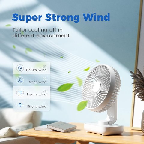 Вентилятор D606, белый, с держателем, с аккумулятором, настольный, USB тип-C Превью 1